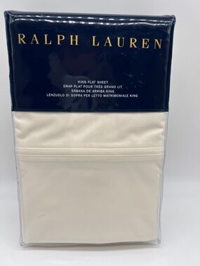 Ralph Lauren RL464 Solid Percale King Flat Sheet Regata Cream Bed Sheet New
